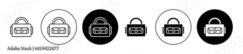 Baby bag line icon set. Mother baby diaper bag symbol. Black filled style suitable for apps and websites UI designs.