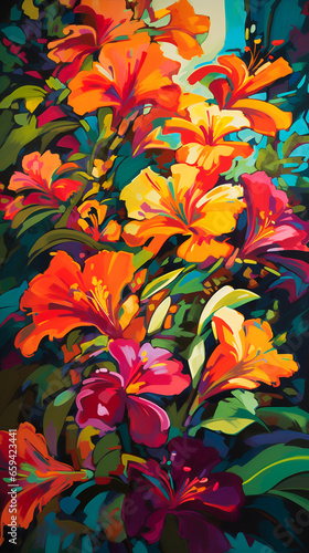 An illustration of vibrant flowers unfolding elegantly in the sunlight.