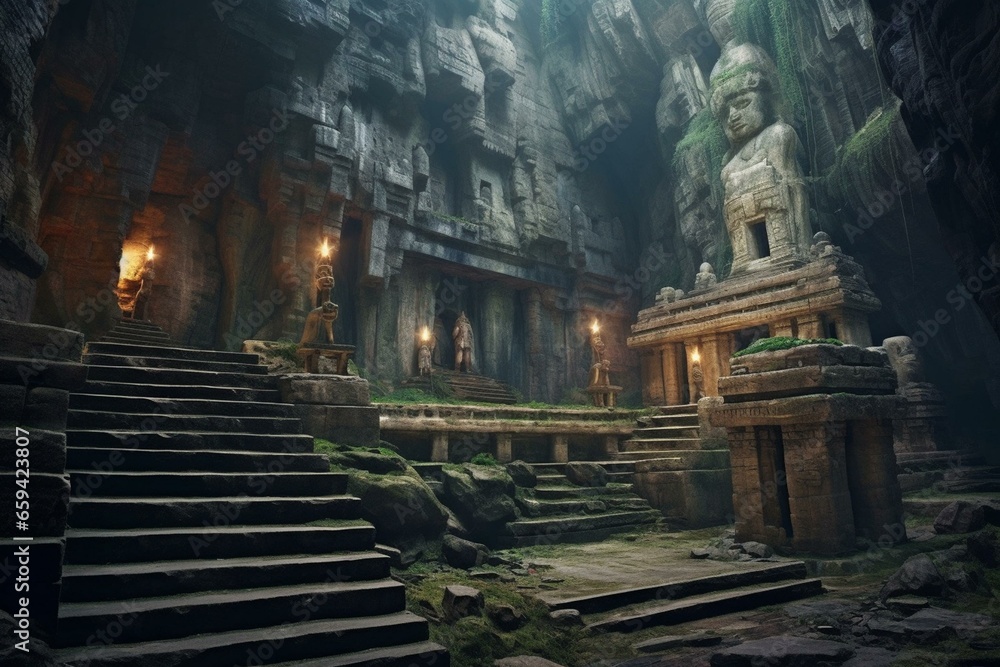 Ancient temples, architectures, old buildings, rocks, graves, and caves. Generative AI