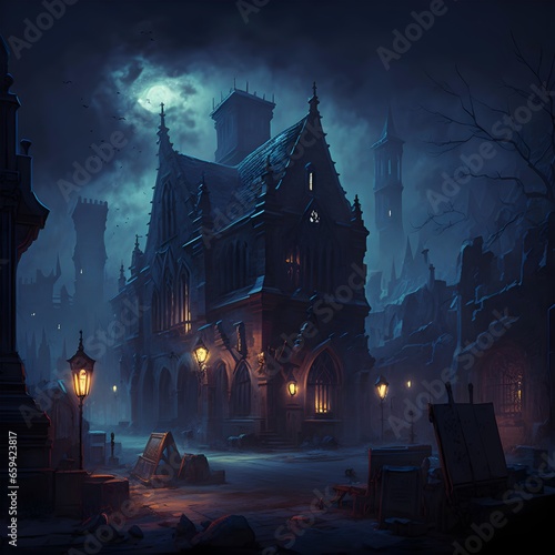 A horror castle at night, Generative AI illustrations