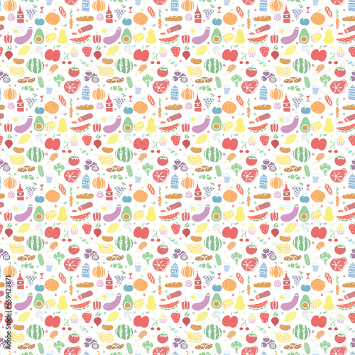 Seamless food pattern. Drawn doodle food background