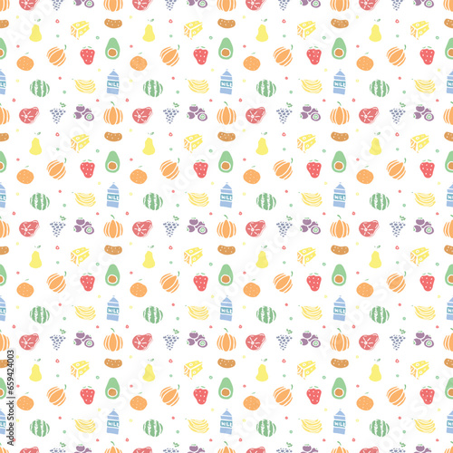 Seamless food pattern. Drawn doodle food background