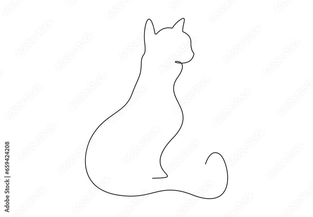Silhouette of abstract cat in continuous one line drawing. Isolated on white background vector illustration. Premium vector. Silhouette of abstract cat in continuous one line drawing. Isolated on white background vector illustration. Premium vector.