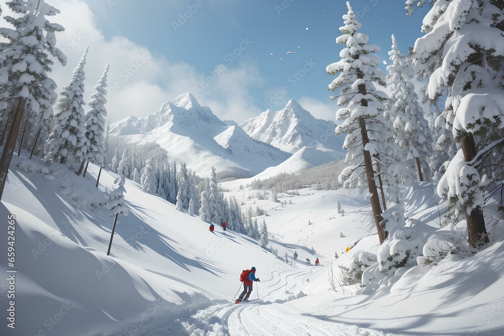 skiing in the mountains, Generative AI