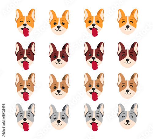 Set of kawaii cute simple dog cute faces