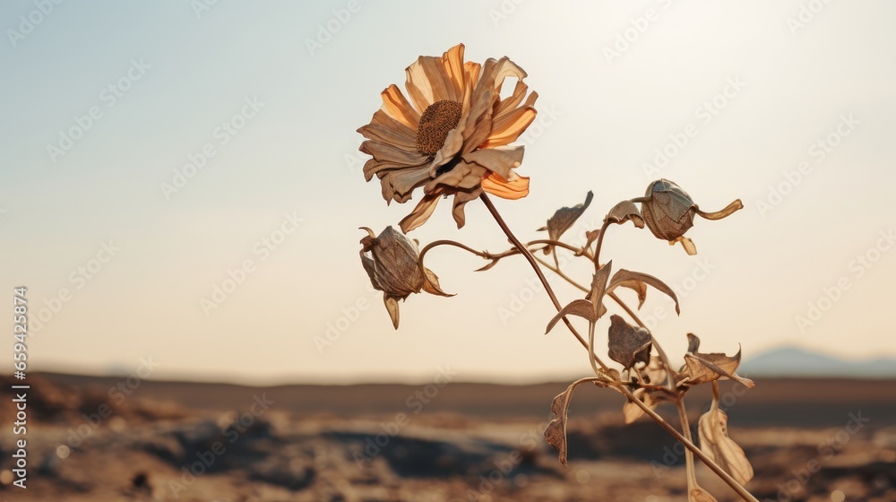 An image of a wilting flower or a dried-up plant - obrazy, fototapety, plakaty 