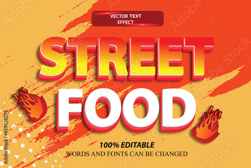 3d editable text effect street food logo type with fire red grunge background suitable logotype or headline food vector template