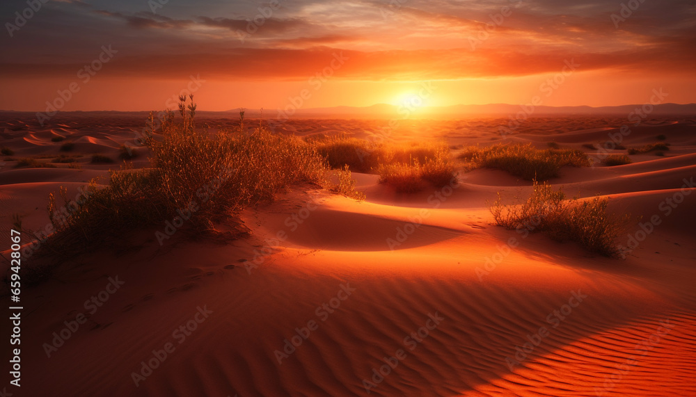 Tranquil sunset over arid African landscape, a beauty in nature generated by AI Tranquil sunset over arid African landscape, a beauty in nature generated by AI