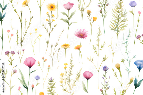 Wallpaper Mural Watercolor vector with wild flowers, leaves, trees and flying butterflies. Garden background in vintage style. Abstract. Wild flower background. gift wrapping paper Torontodigital.ca