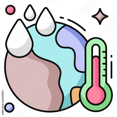 Thermometer with globe denoting concept of global temperature 