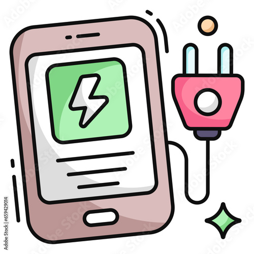 Mobile charging icon in flat design