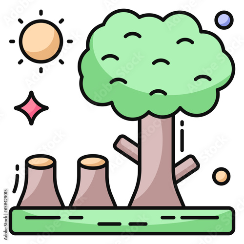 A premium download icon of trees cutting, deforestation 