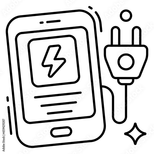 Mobile charging icon in flat design