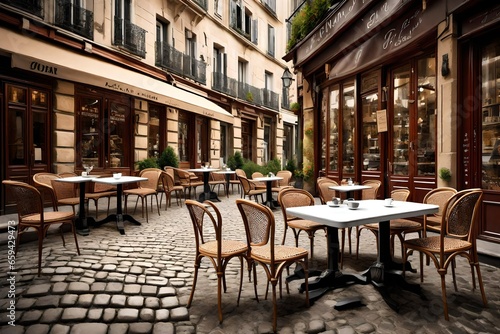 Wallpaper Mural Generate an image of a classic French cafe with bistro chairs and a small table