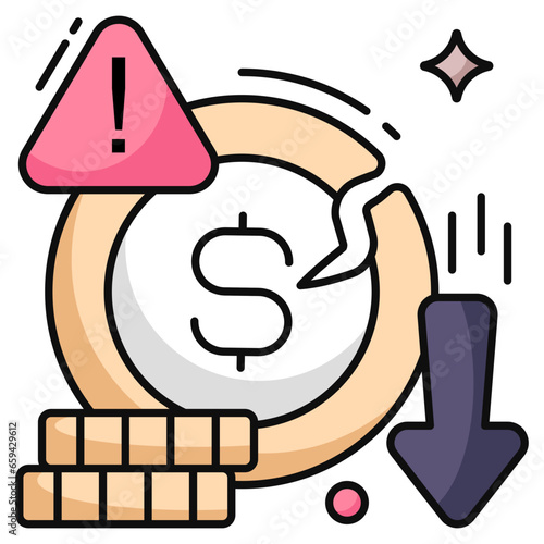 Editable design icon of dollar value decrease 