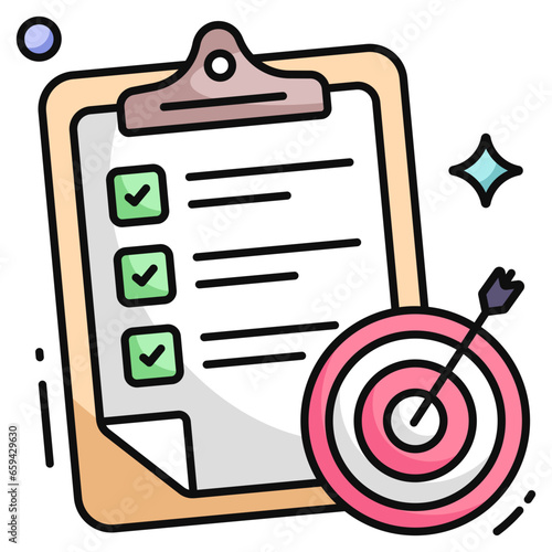 Checklist with dartboard, icon of target list