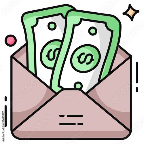 Money envelope icon in flat design