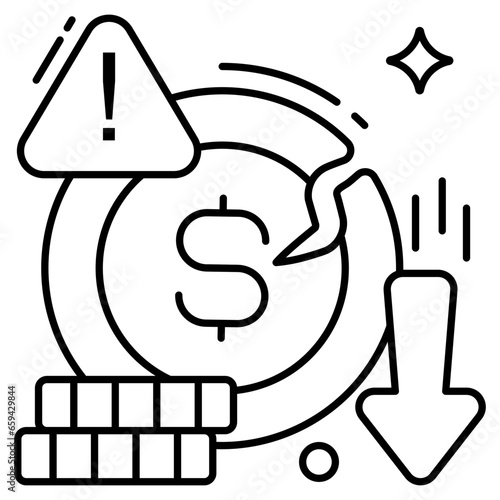 Editable design icon of dollar value decrease 