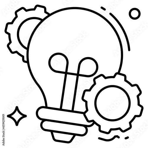 Gears with lightbulb, flat design icon of idea generation