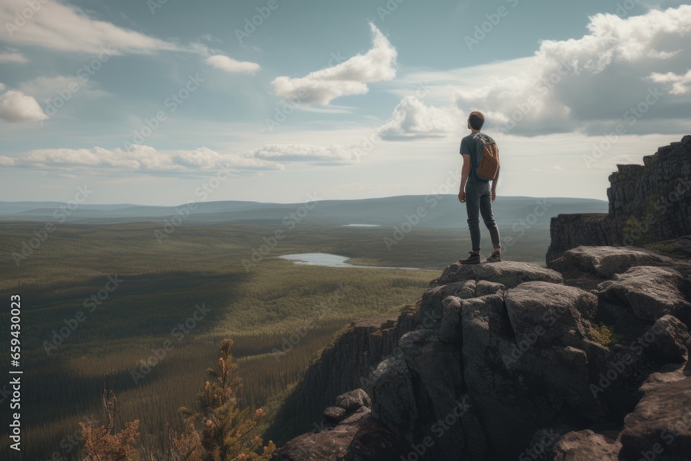 traveler or adventurer on top of the mountain, generative ai traveler or adventurer on top of the mountain, generative ai