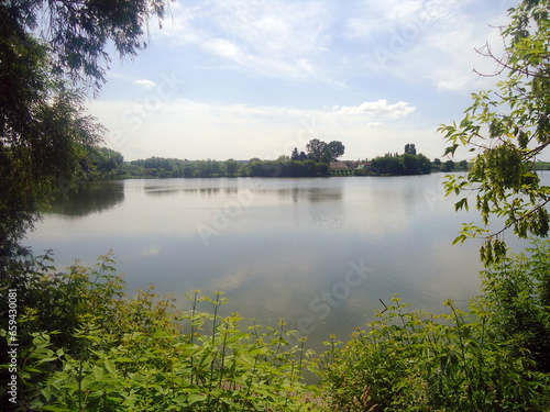 Fishing spot near lake at the summer