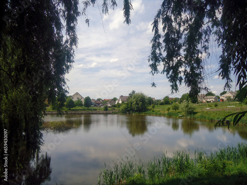 Fishing spot near lake at the summer
