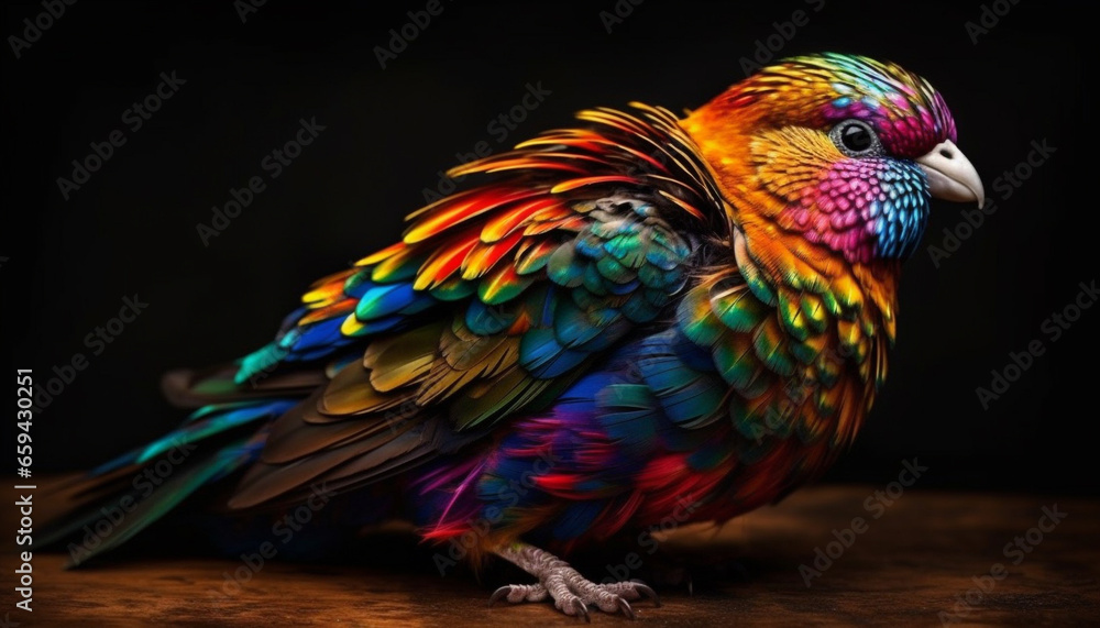 Obraz premium Vibrant macaw perched on branch in rainforest generated by AI