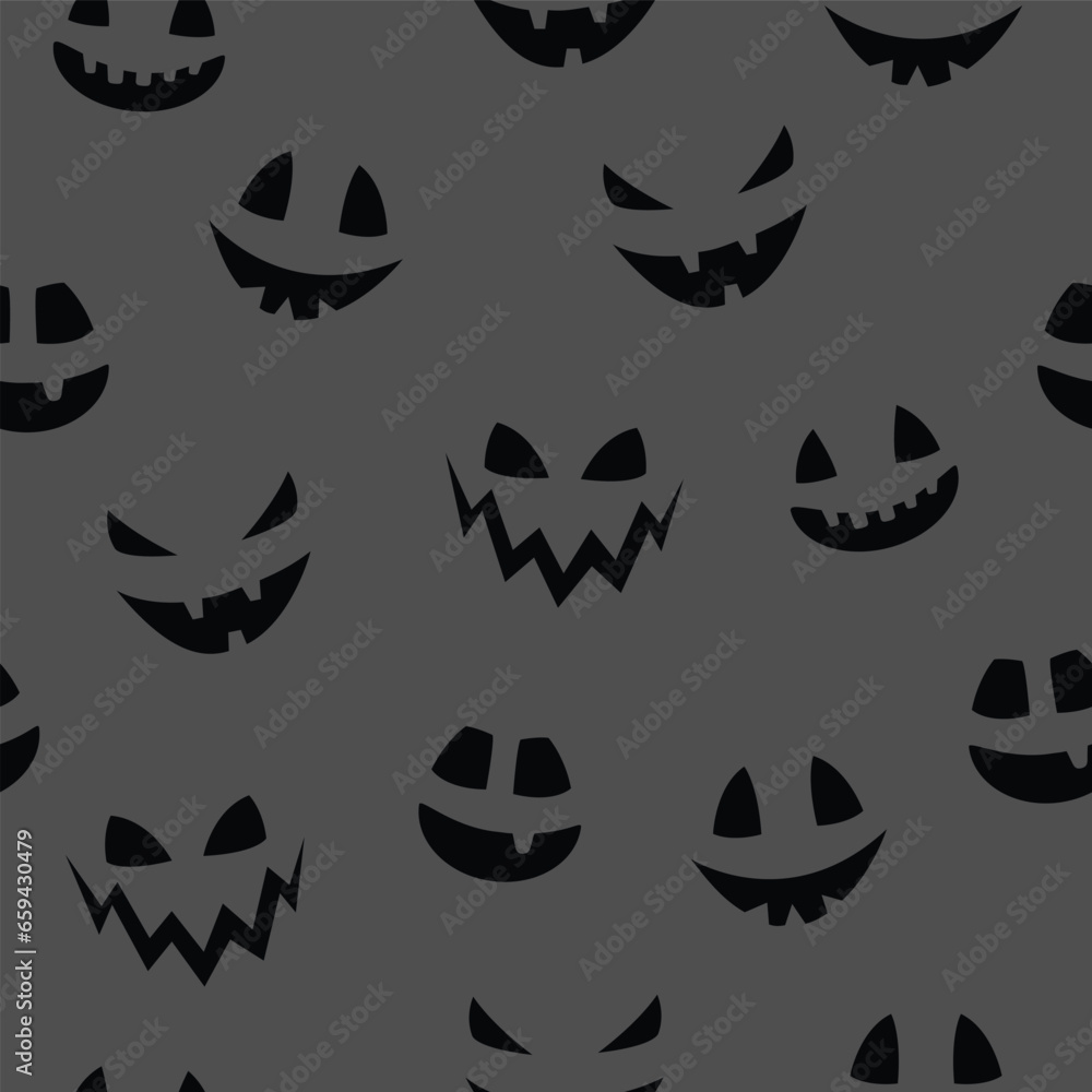 Halloween pattern with creepy pumpkin face. Seamless texture. Vector