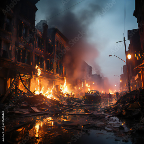 Photographs of cities damaged by rocket missiles or bombers.generative ai