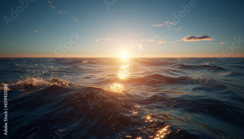 Tranquil sunset seascape, reflecting beauty in nature wet horizon generated by AI