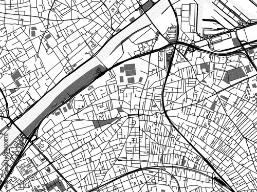 Greyscale vector city map of  Colombes in France with with water, fields and parks, and roads on a white background. photo