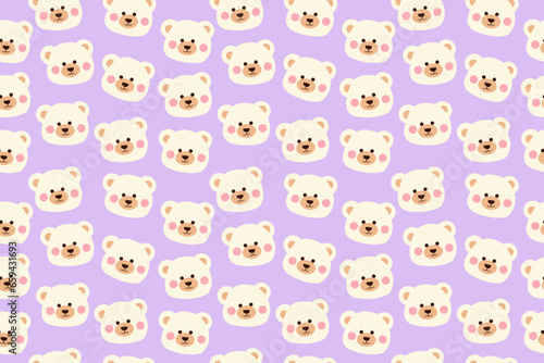 Seamless pattern with vector cute bears. Cartoon, kawaii illustration for kids, for childrens. Cute purple background for print, kids, children's clothing, wallpaper, textile, baby fabrics