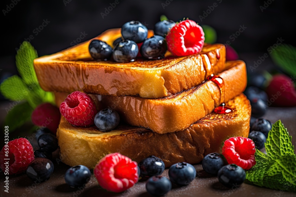 French Toast served with a side of fresh berries, Food photography Generative AI