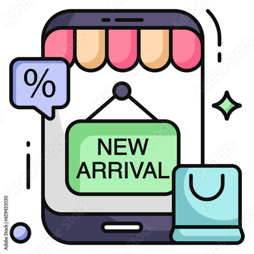 A flat design icon of mobile new arrival 