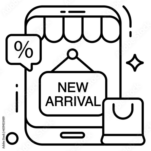A flat design icon of mobile new arrival 