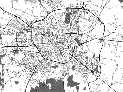 Greyscale vector city map of  Laval in France with with water, fields and parks, and roads on a white background.