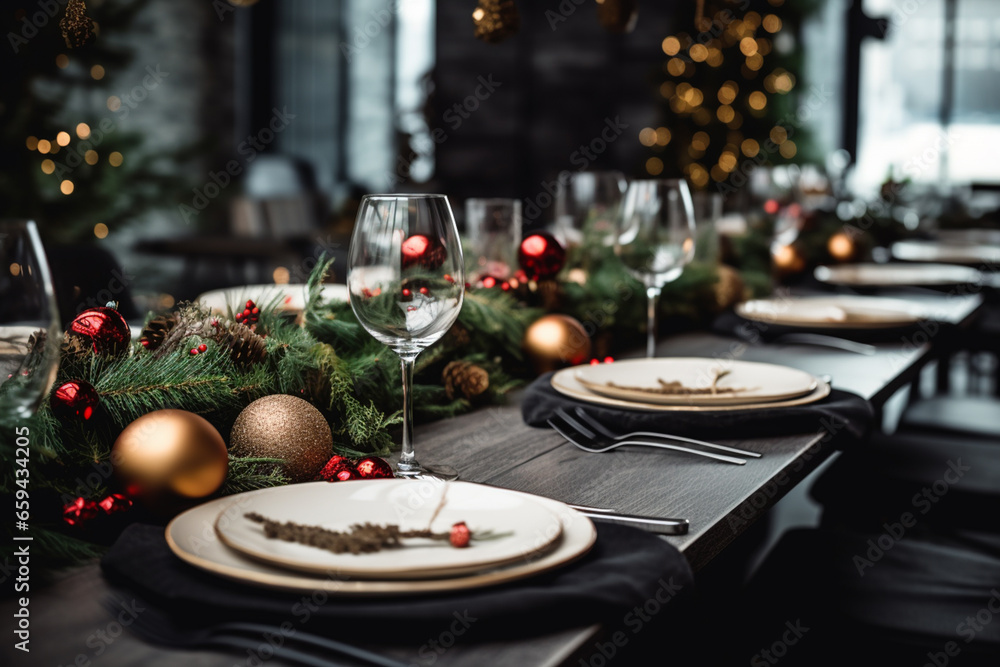 Classy, elegant Christmas dinner table. Generative Ai 