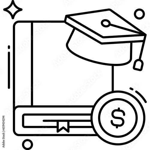 Mortarboard with dollar and book, flat design of educational grant