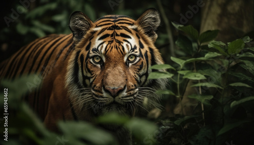Majestic Bengal tiger staring with selective focus generated by AI © Jeronimo Ramos