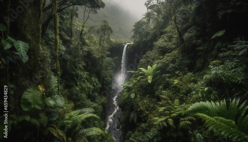 Tranquil scene of flowing water in wilderness beauty generated by AI