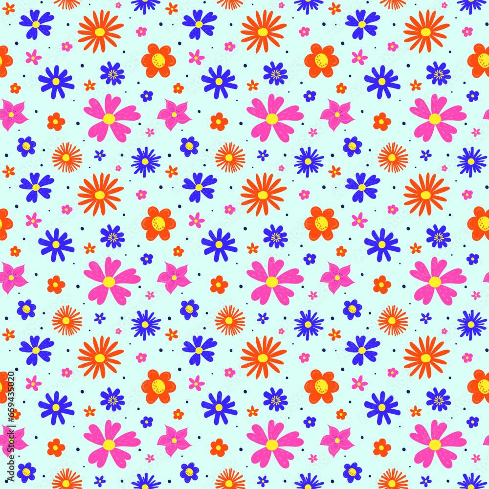 Floral seamless pattern. Spring background with blowing flowers. Vector illustration Floral seamless pattern. Spring background with blowing flowers. Vector illustration