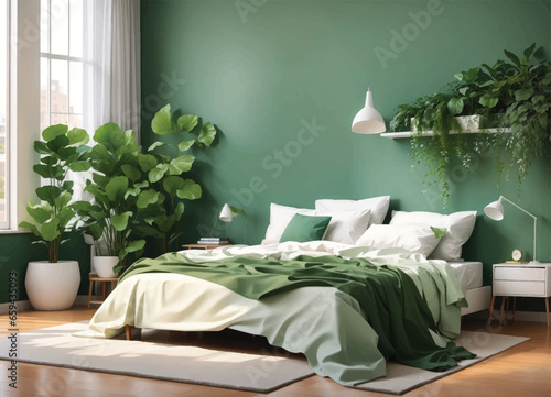 Bedroom with furniture and window. Wardrobe with clothes and mirror. Flat style vector