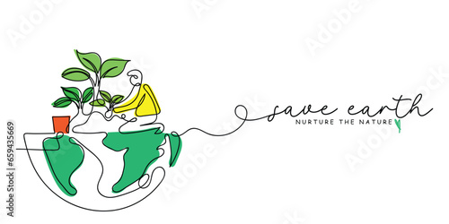 Continuous line art of earth day concept. Earth day is celebrated every year on april 22.