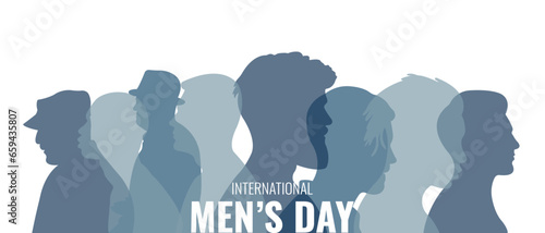 International Men's Day. Horizontal banner with silhouettes of men. Vector illustration.