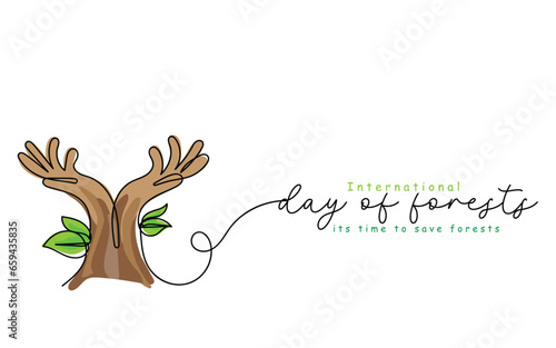 Continuous line art vector of international day of forests that is observed every year on 21 march.