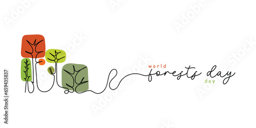 Continuous line art vector of international day of forests that is observed every year on 21 march.