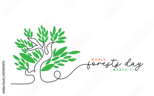 Continuous line art vector of international day of forests that is observed every year on 21 march.