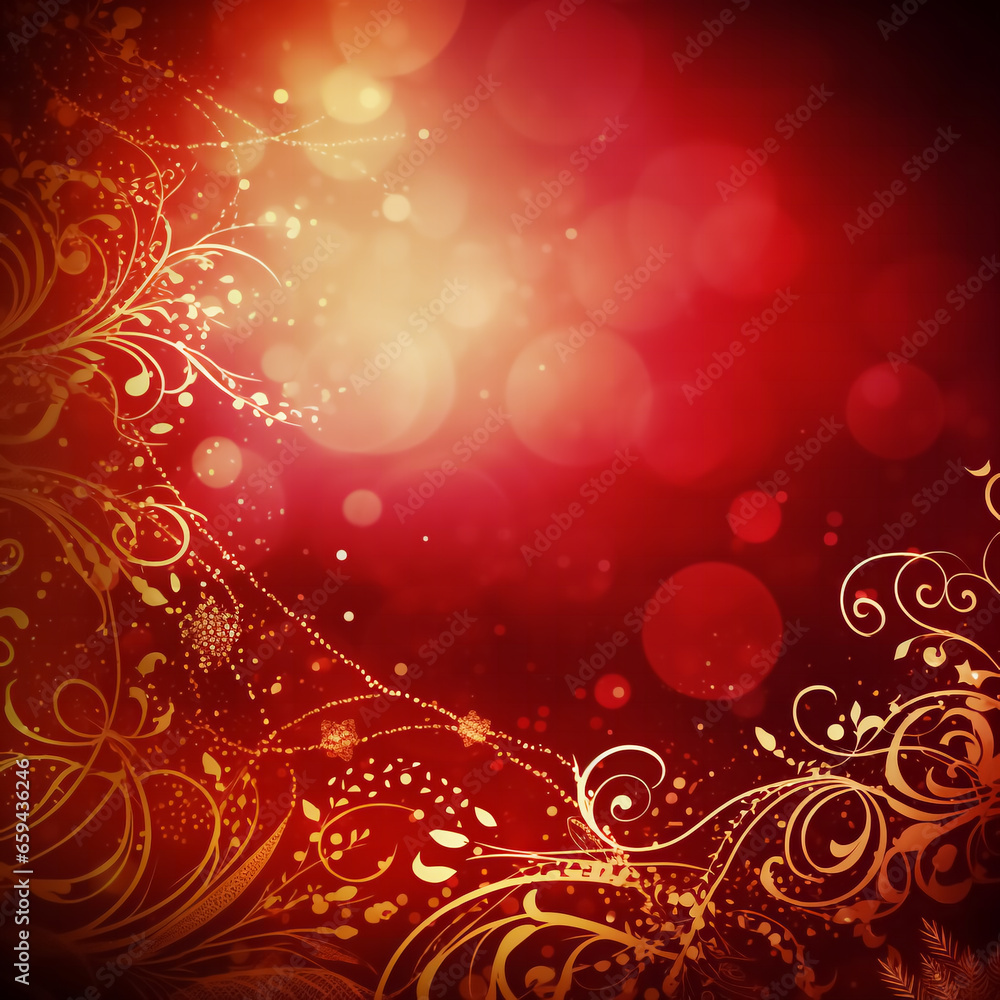 Christmas abstract red background with gold decoration, Generative AI, Xmas Christmas abstract red background with gold decoration, Generative AI, Xmas