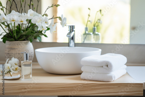 Soft and gentle  a clean white towel for your delicate skin. A fresh start for beauty  health  and well-being after your morning cleanse or bath. The concept of cleanliness and refreshment.