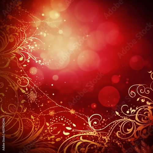 Christmas abstract red background with gold decoration, Generative AI, Xmas